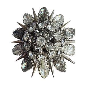 Signed Austria Smoke&Fog Rhinestone Stacked Superb Crystal Flower Vintage Brooch